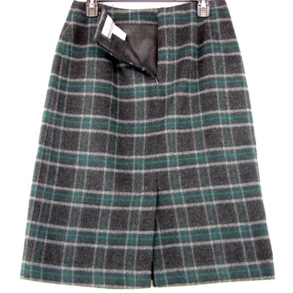 SALE! Plaid Wool Gray Green Midi Knee Skirt - Picture 2 of 2